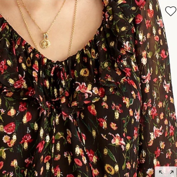 J. Crew Ruffle Neck Top in Midnight Vintage Floral Gold Metallic Size S - Picture 3 of 12